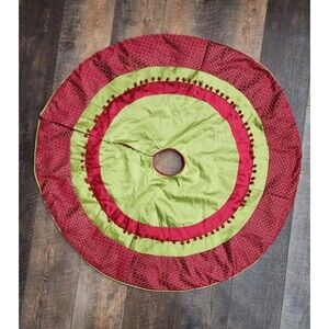 Kingsbury Home Christmas Tree Skirt Burgendy Red Green Gold With Poms 47"
